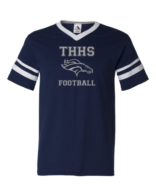 THHS Football V-Neck Jersey with Striped Sleeves (AS360)